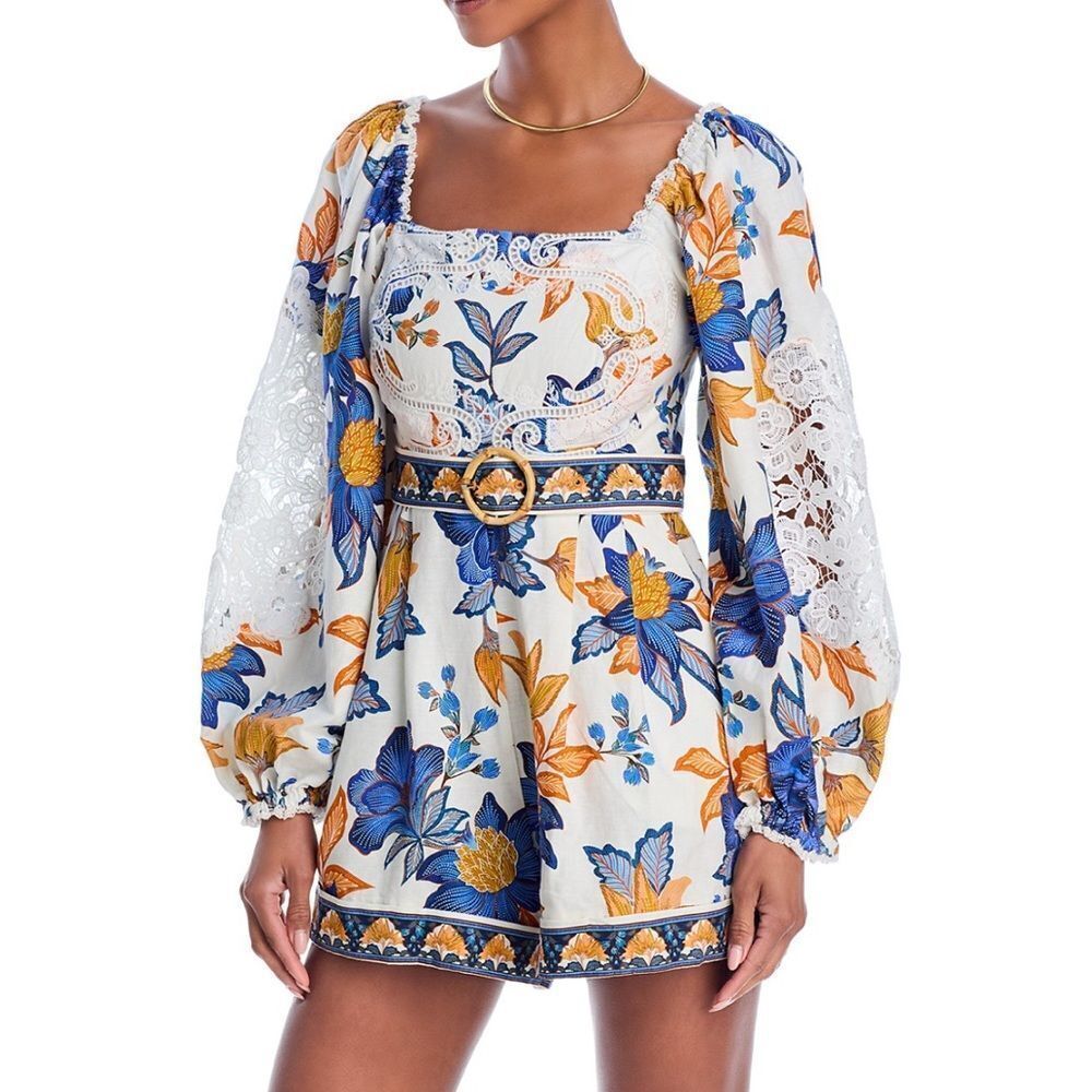 NWT Farm Rio Lace Trim Romper Women Size XS(MSRP$230)